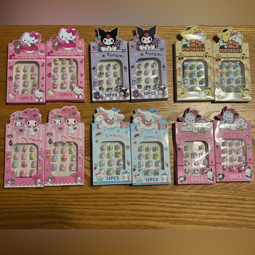12 packs Little Girls Press On Nails Hello Kitty Melody Kuromi
Cinnamoroll &More